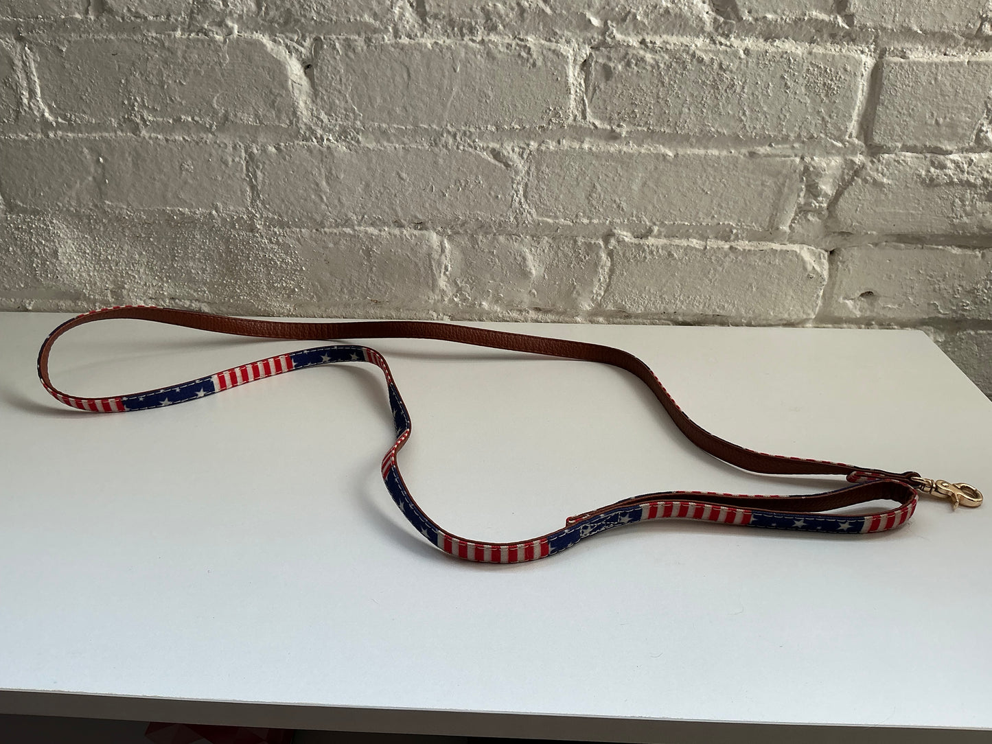 4’ American Flag Dog Leash w/ Gold Clasp