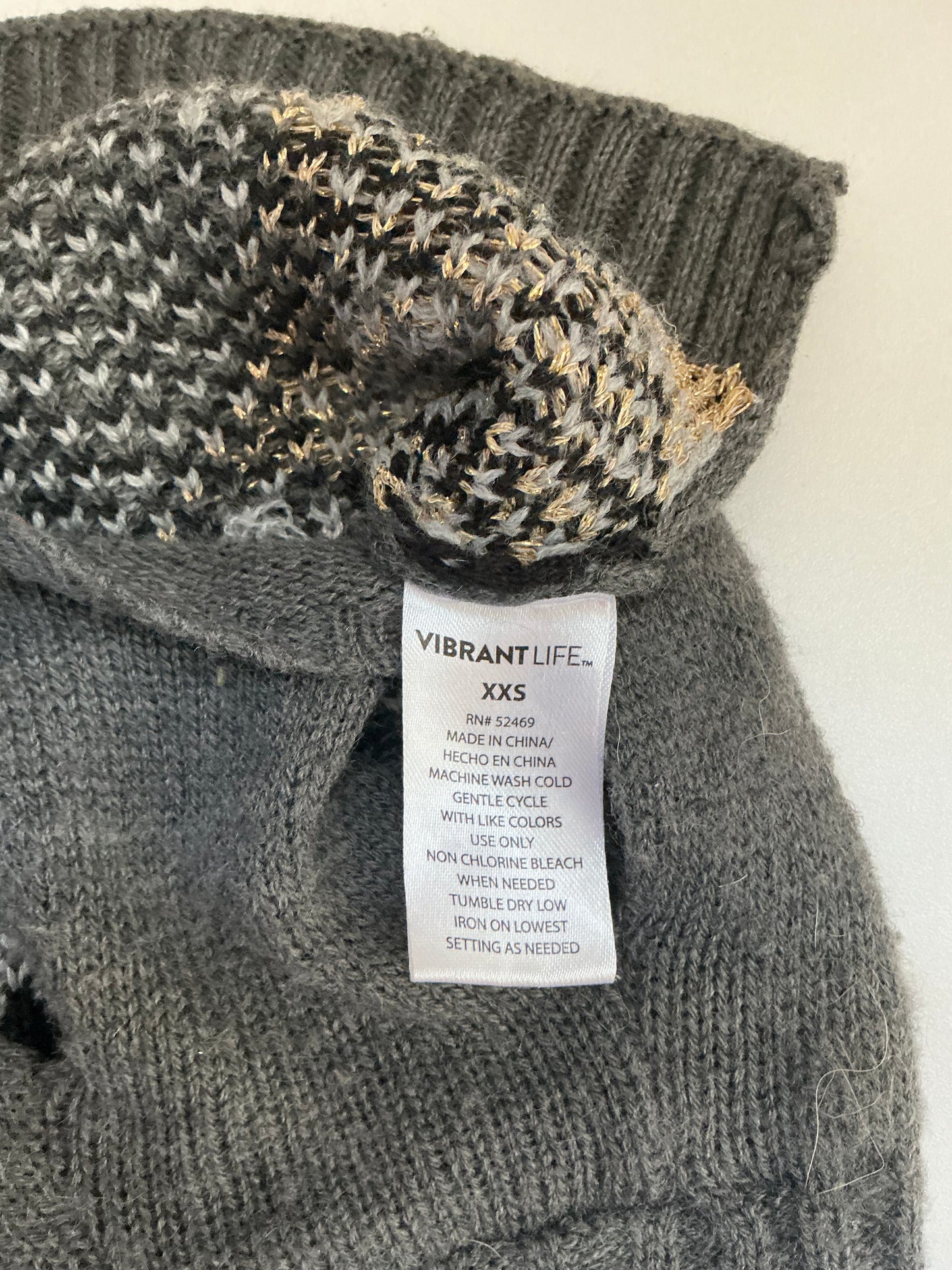 VibrantLife Grey Owl Knit Dog Sweater Size XXS