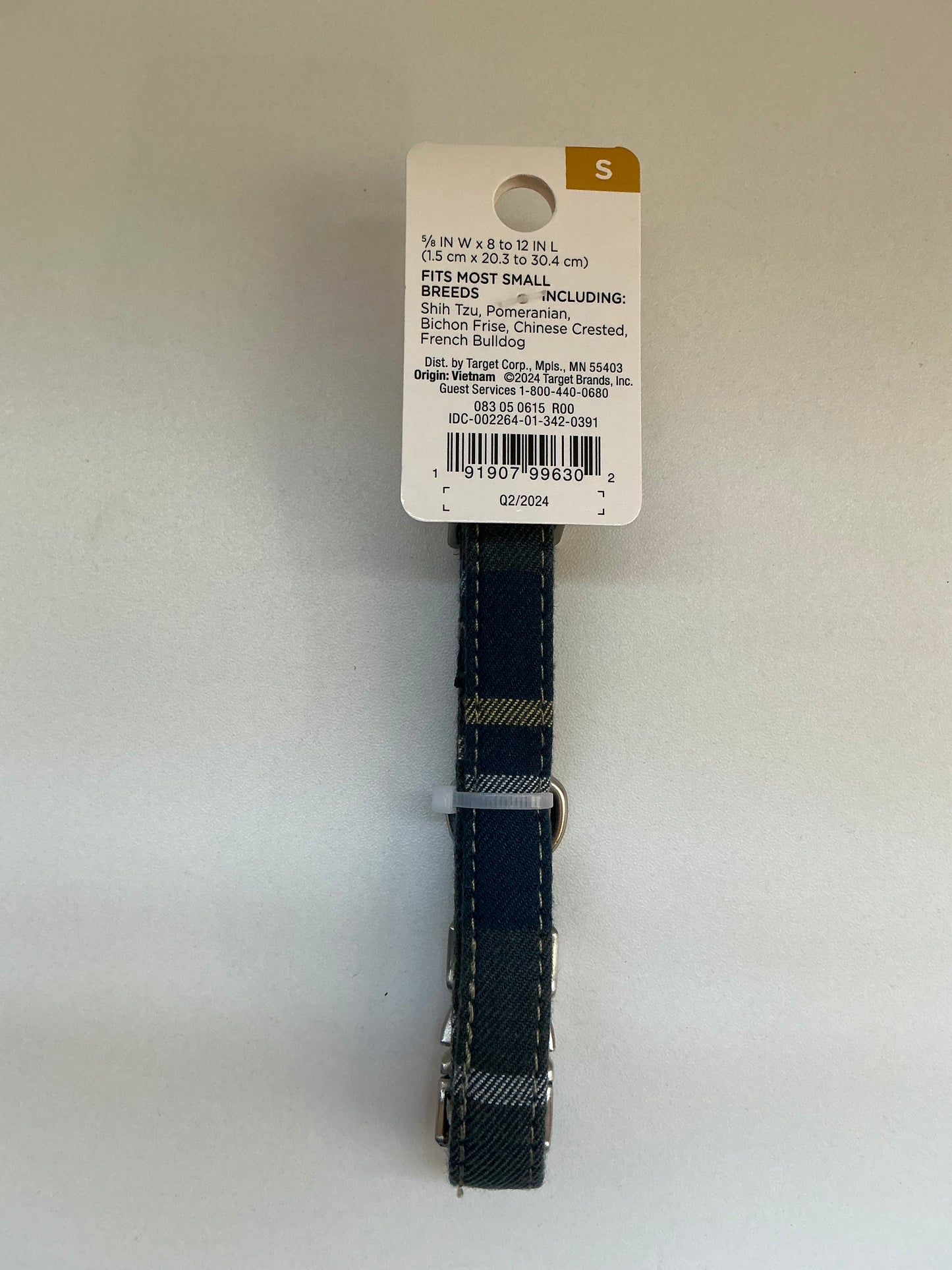 Boots & Barkley Blue Plaid Dog Collar Size Small
