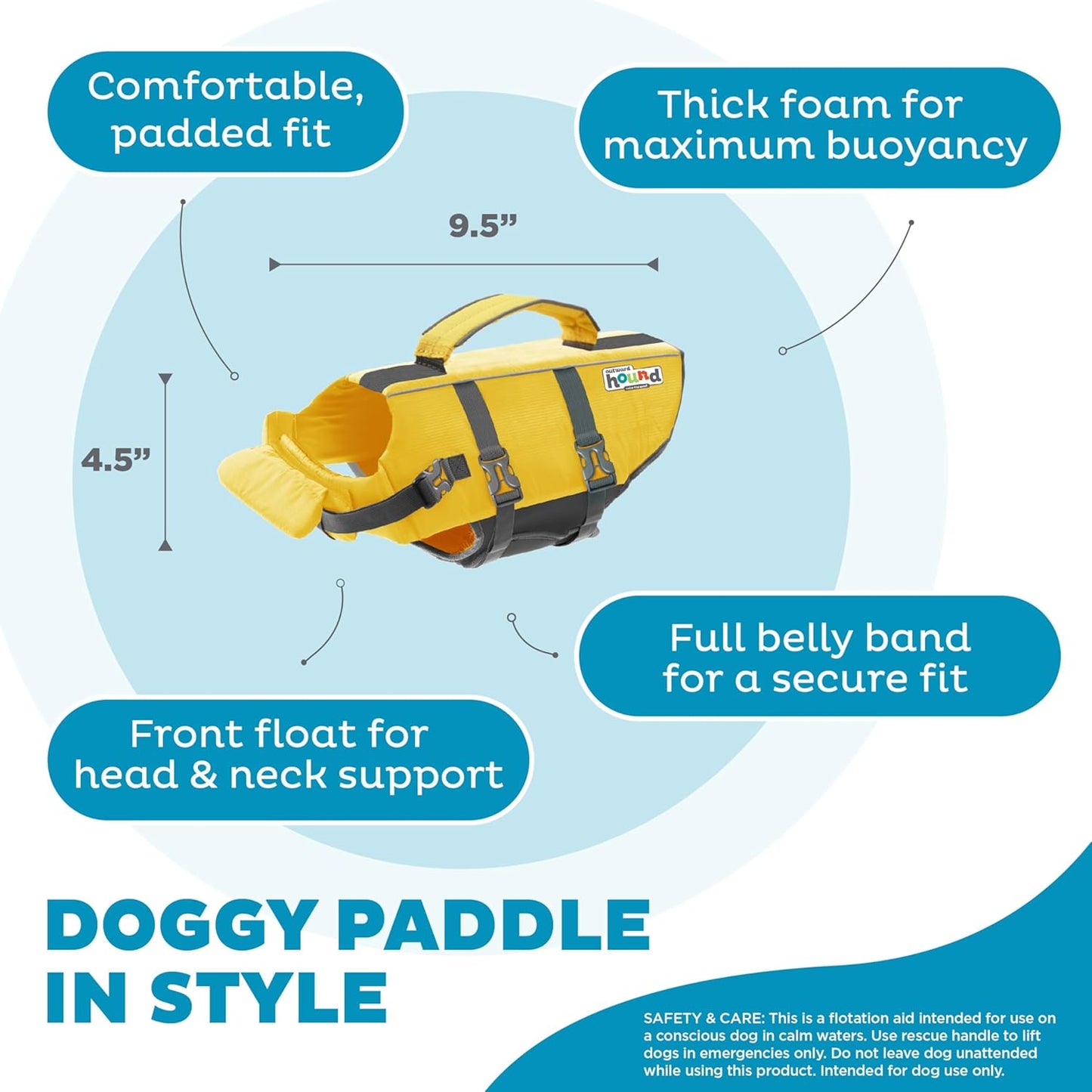 Outward Hound Granby Splash Dog Life Jacket, High-Buoyancy Dog Life Vest for Swimming, Boating, and Water Safety, XS, Yellow
