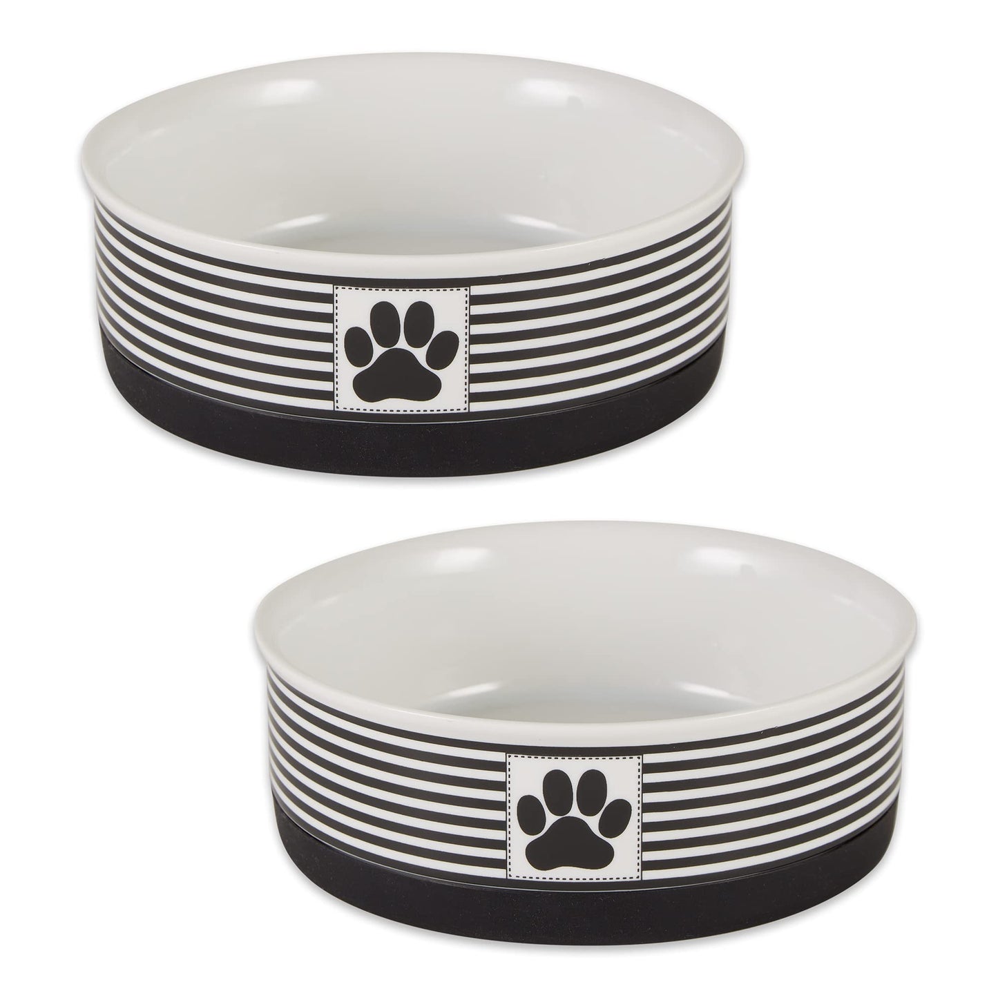 Bone Dry Chevron Ceramic Pet Bowls, Dishwasher Safe, Black, Small Bowl Set, 4.25x2", 2 Count
