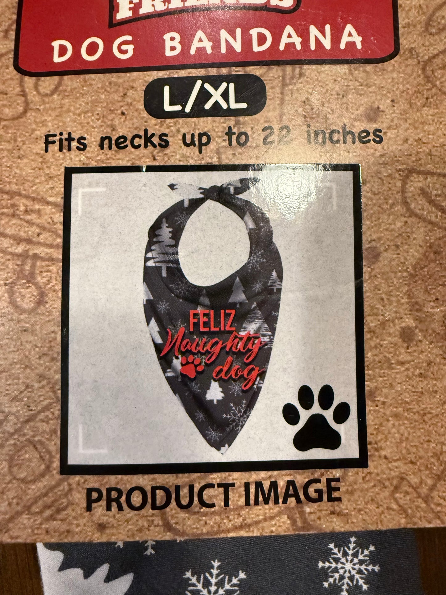 Good Friends Holiday Dog Bandana – L/XL – “Feliz Naughty Dog”