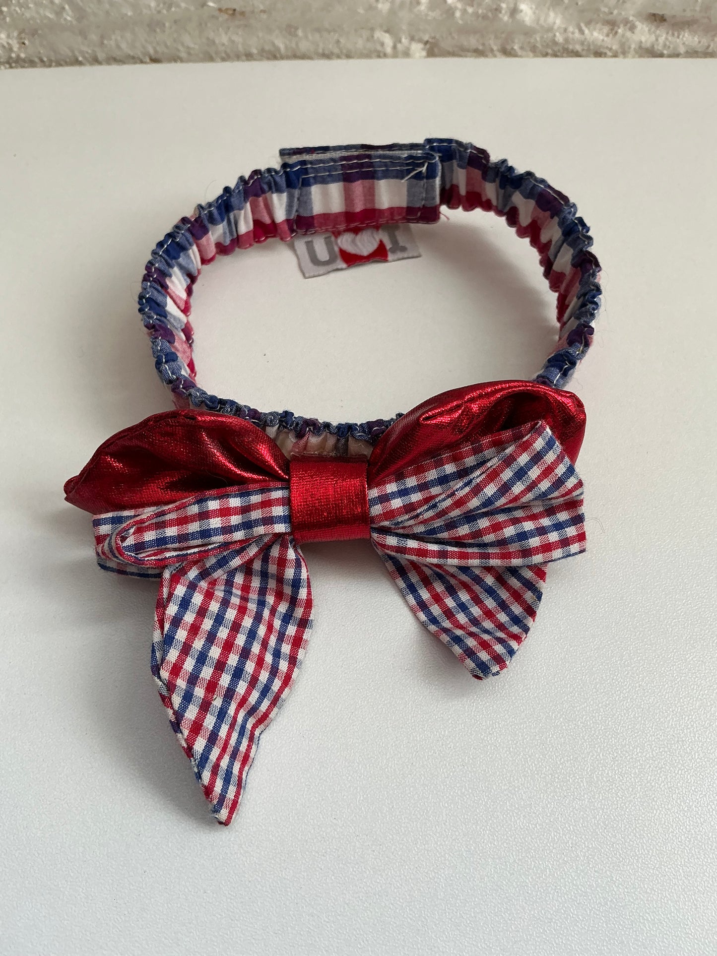 Red/White/Blue Fourth of July Velcro Collar w/ Bow Small