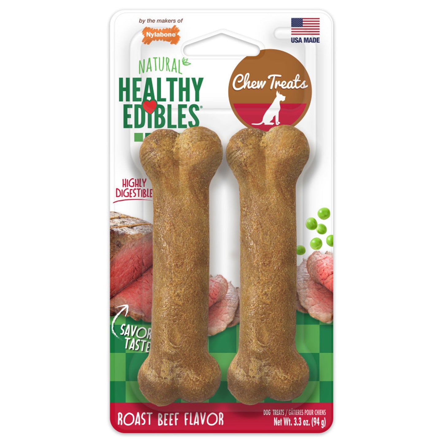 Nylabone Healthy Edibles Long Lasting Roast Beef Dog Chew , Small/Regular