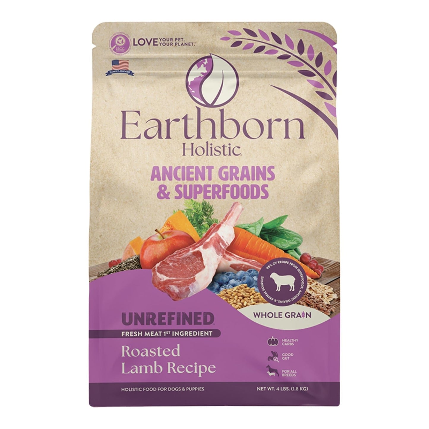 Earthborn Dog Unrefined Ancient Grains Lamb 4Lb