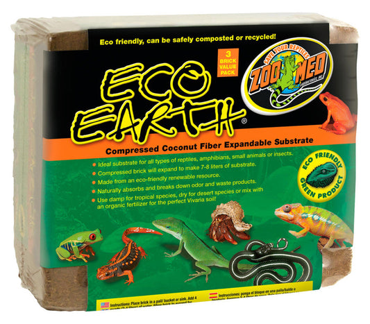 Zoo Med Eco Earth Coconut Fiber Substrate Brown 3 pk