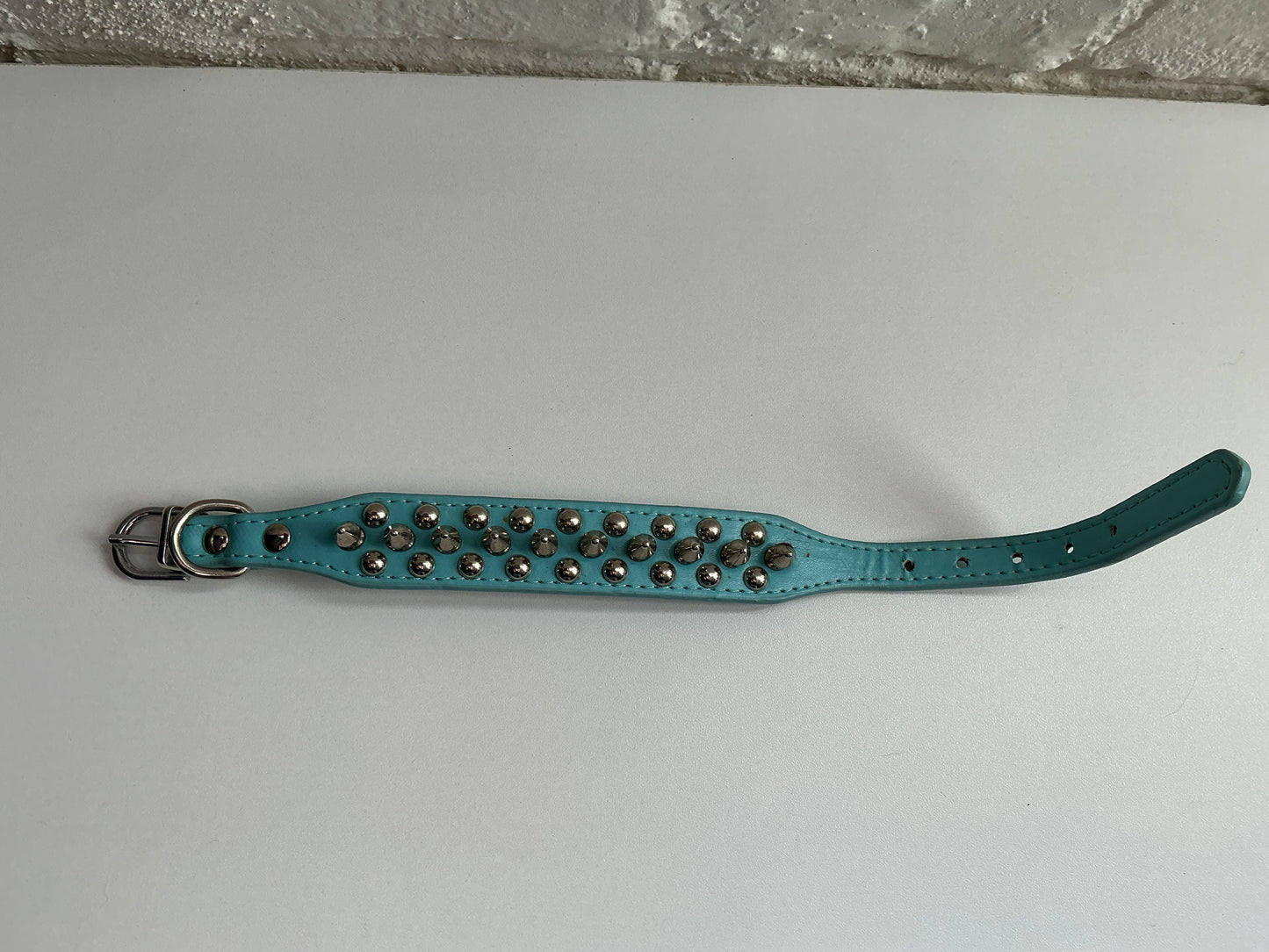 Blue Faux Leather Spiked Collar Small