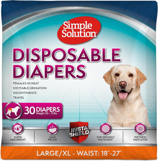Simple Solution Dog Diapers, L/XL, 30CT (OPEN PACKAGE)