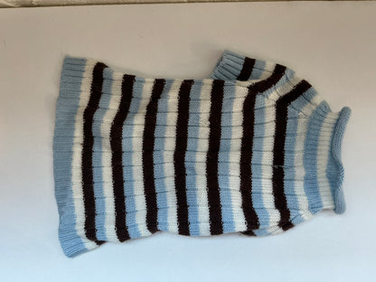 Puppy PAWer Blue, White, and Brown Striped Knit Dog Sweater