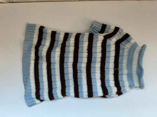 Puppy PAWer Blue, White, and Brown Striped Knit Dog Sweater