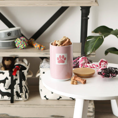 Rose Stripe With Paw Patch Ceramic Treat Canister