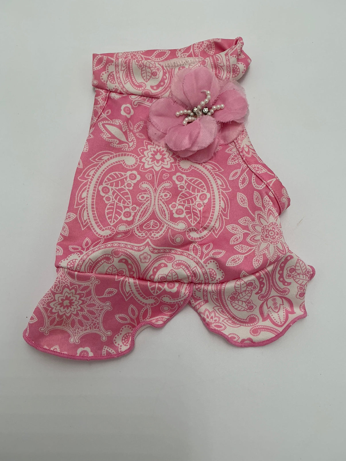 Lulupink Summer Dog Dress – XXS- Pink & White Paisley Indiana Pet Supply
