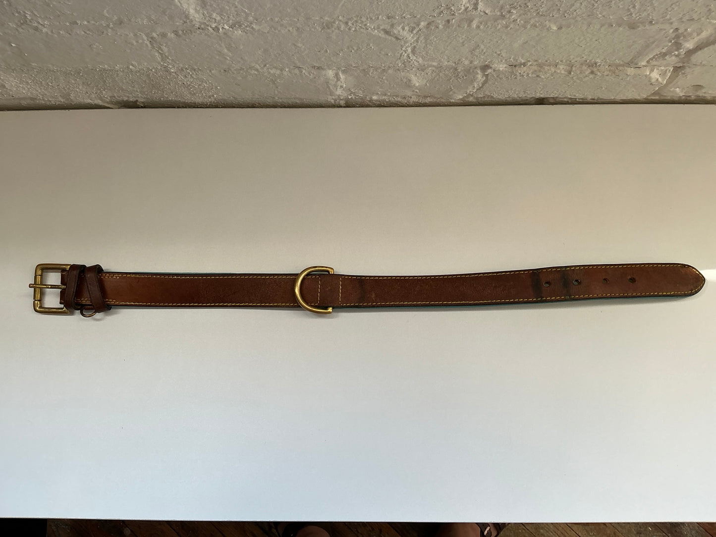 Leather Collar w/ Blue Size Large 17-21”