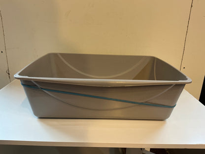 White Wooden Hidden Litter Box Cabinet with Scratcher and Grey Doors