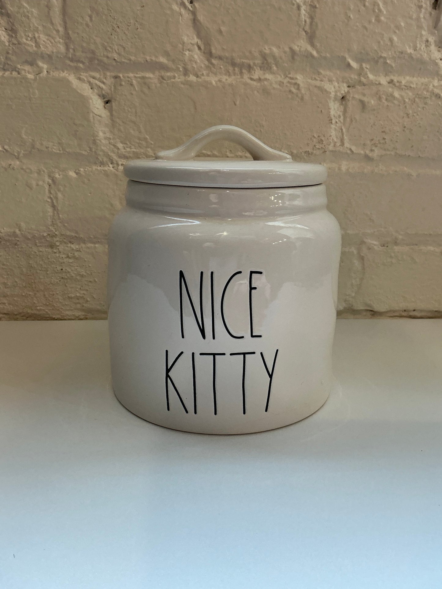 Rae Dunn "Nice Kitty" Ceramic Treat Jar w/ Sealing Lid
