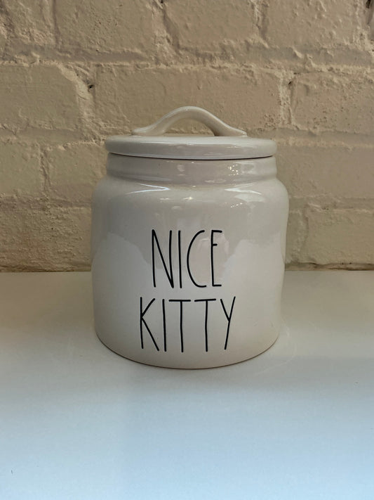 Rae Dunn "Nice Kitty" Ceramic Treat Jar w/ Sealing Lid