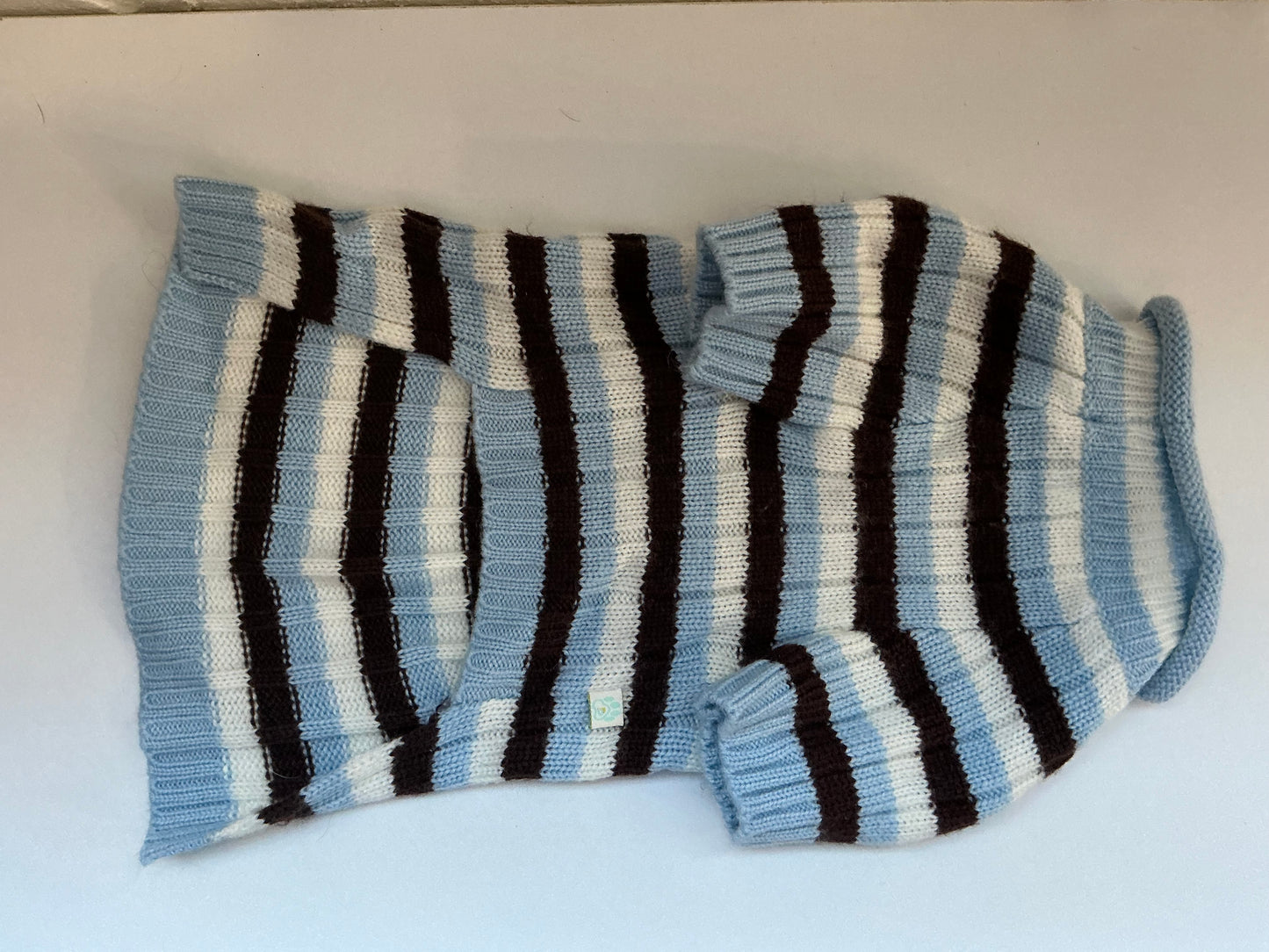Puppy PAWer Blue, White, and Brown Striped Knit Dog Sweater