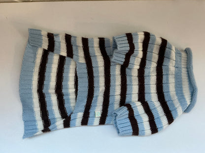 Puppy PAWer Blue, White, and Brown Striped Knit Dog Sweater