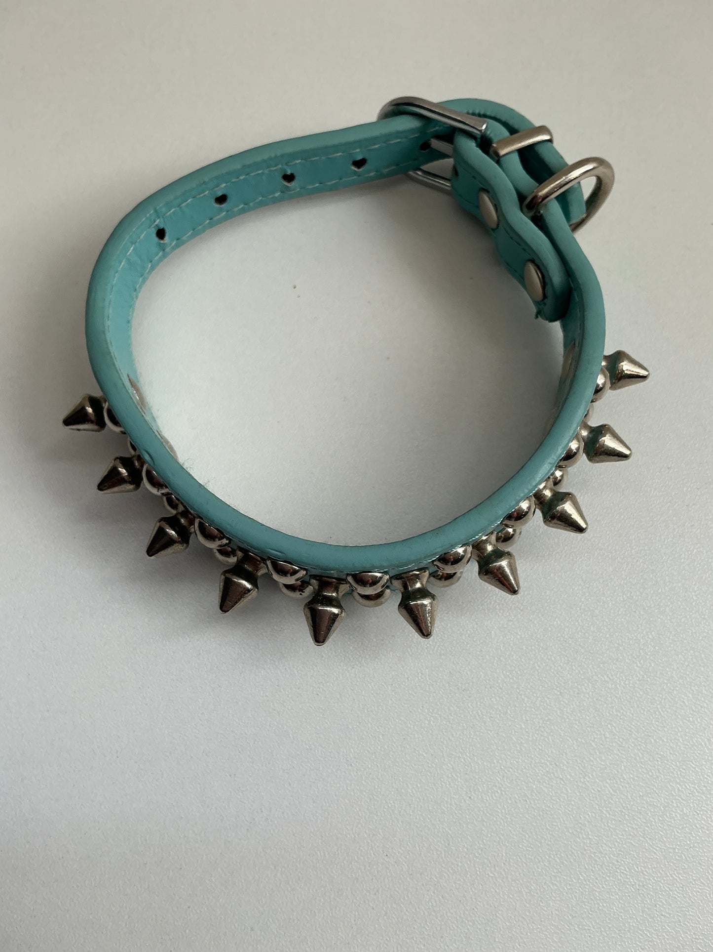 Blue Faux Leather Spiked Collar Small