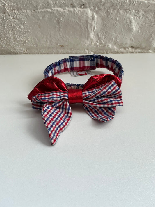 Red/White/Blue Fourth of July Velcro Collar w/ Bow Small