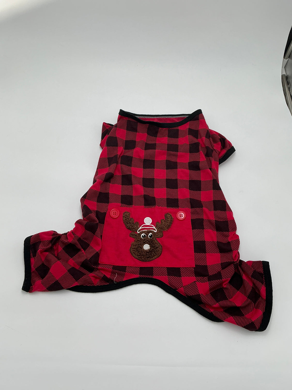 Plaid Pet Christmas Pajama - Medium- Red Indiana Pet Supply