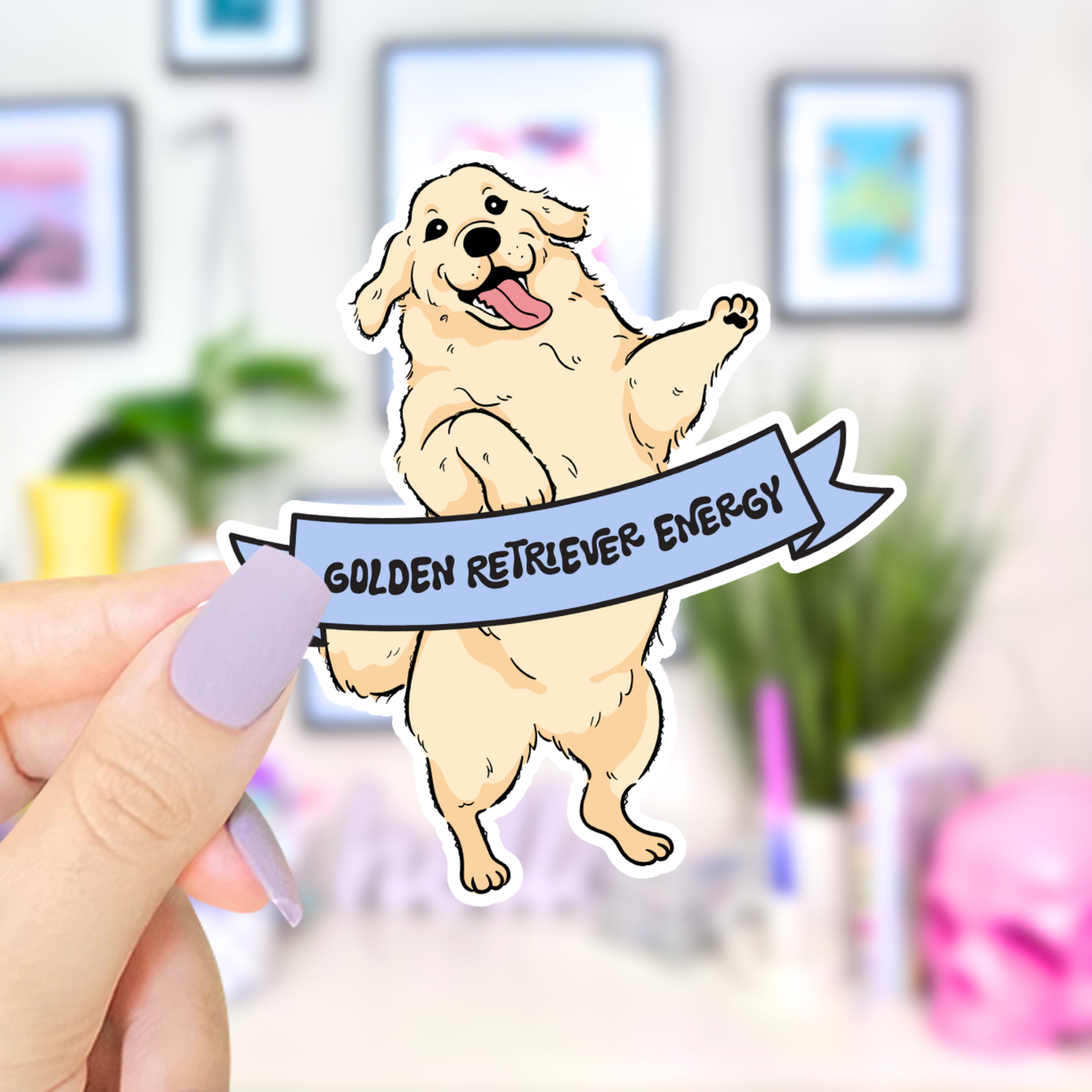 Golden Retriever Energy Waterproof Vinyl Sticker