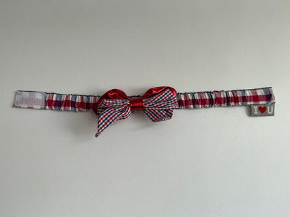 Red/White/Blue Fourth of July Velcro Collar w/ Bow Small
