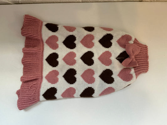 VibrantLife Pink/ White/ Brown Heart Knitted Sweater Dress Size Small