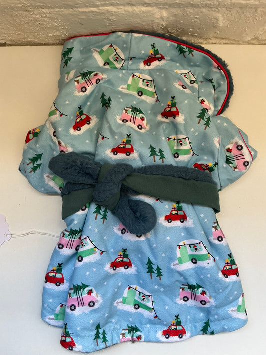 Merry & Bright Christmas Pet Camper Fur Lined Robe -Small