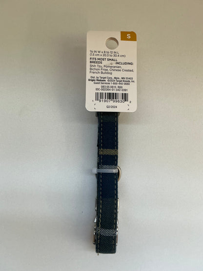 Boots & Barkley Blue Plaid Dog Collar Size Small