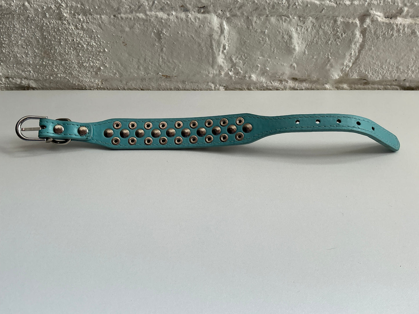 Blue Faux Leather Spiked Collar Small