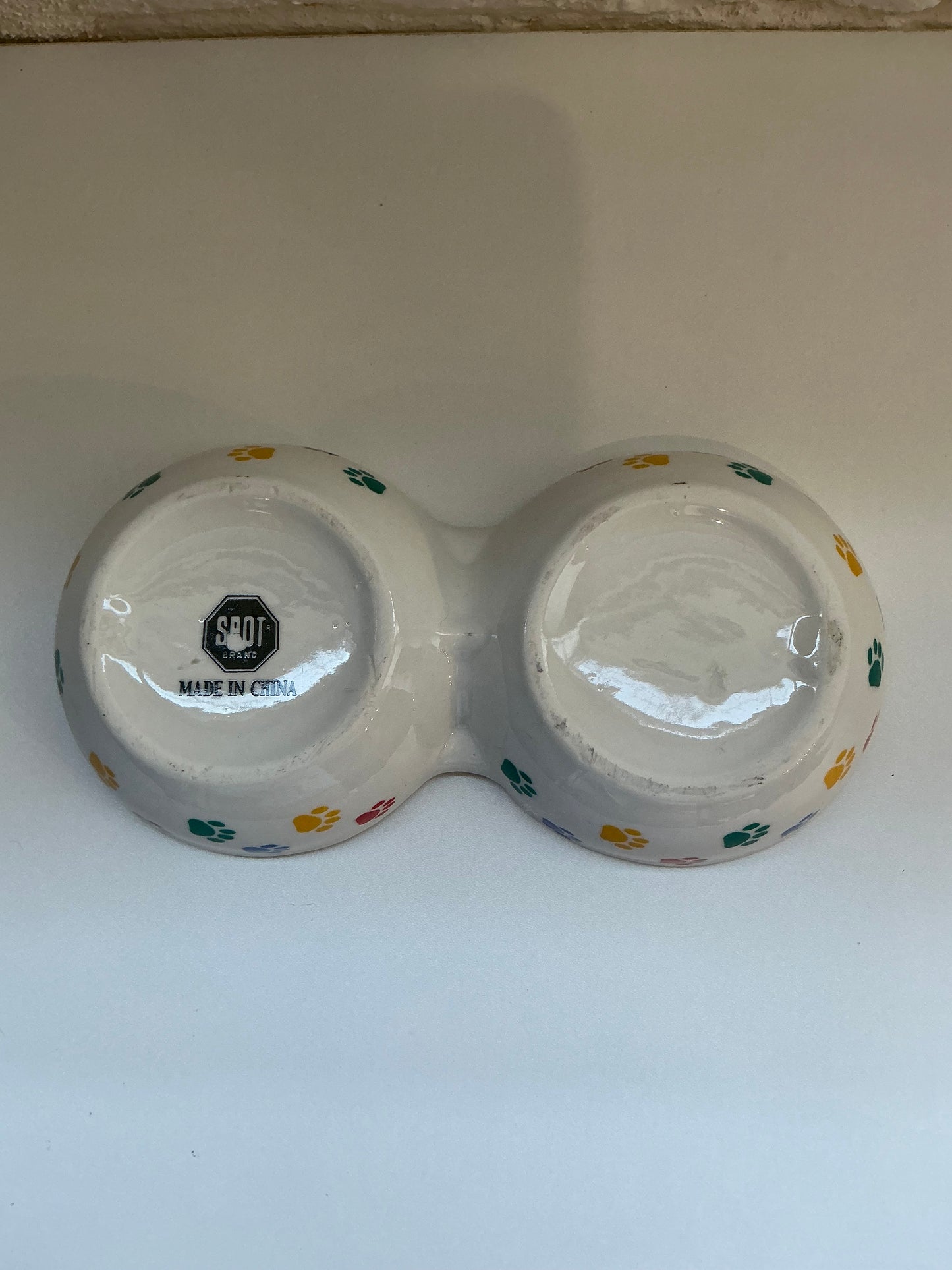 Spot Brand Multi-Colored Paw Print Ceramic Double Pet Bowl
