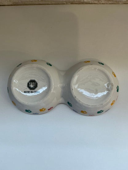 Spot Brand Multi-Colored Paw Print Ceramic Double Pet Bowl