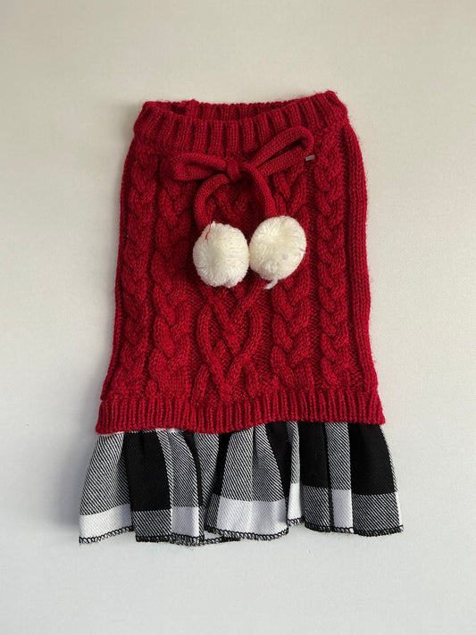 Friends Forever Red Knitted Sweater Dress with Plaid Skirt Size XS