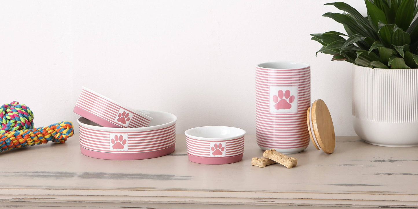 Rose Stripe With Paw Patch Ceramic Treat Canister