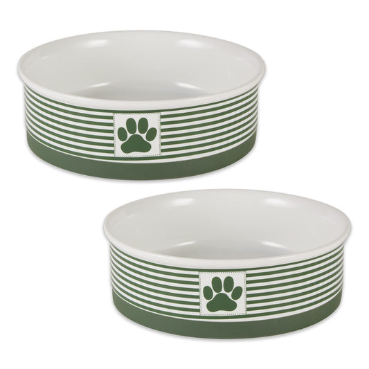 Pet Bowl Paw Patch Stripe, Hunter Green, Medium 6Dx2H (Set of 2)