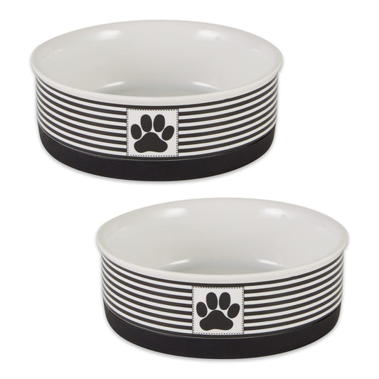 Bone Dry Chevron Ceramic Pet Bowls, Dishwasher Safe, Black, Small Bowl Set, 4.25x2", 2 Count