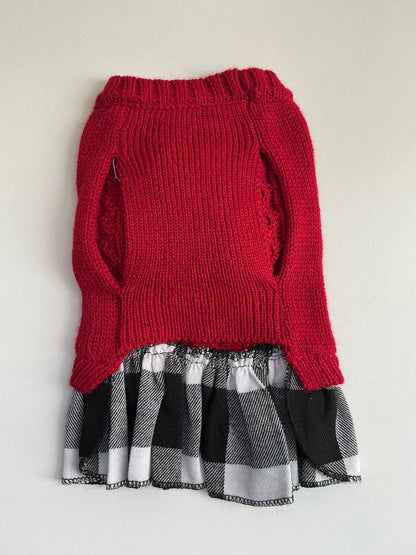Friends Forever Red Knitted Sweater Dress with Plaid Skirt Size XS