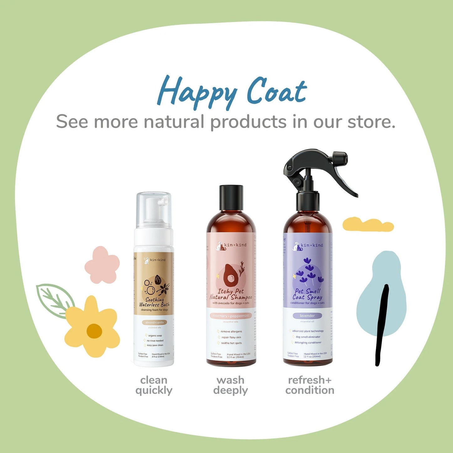 Kin+Kind Dog Smell Natural Coat Spray Almond Vanilla 12oz.