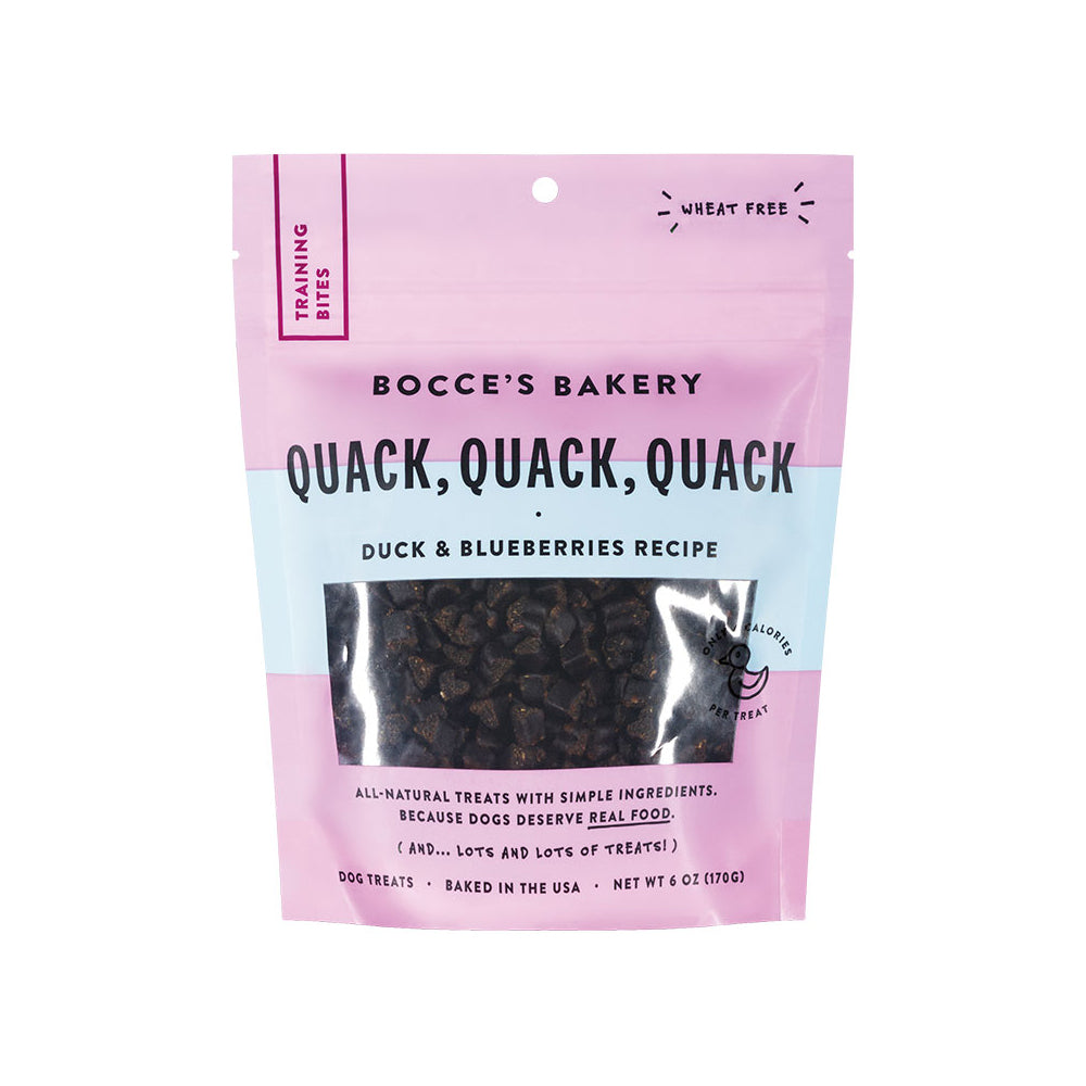 Bocce's Bakery Quack Quack Quack Duck & Blueberry Recipe Training Bites Dog Treats 6oz.