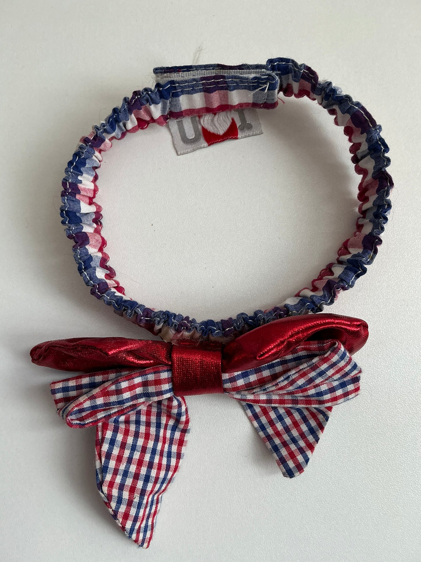 Red/White/Blue Fourth of July Velcro Collar w/ Bow Small