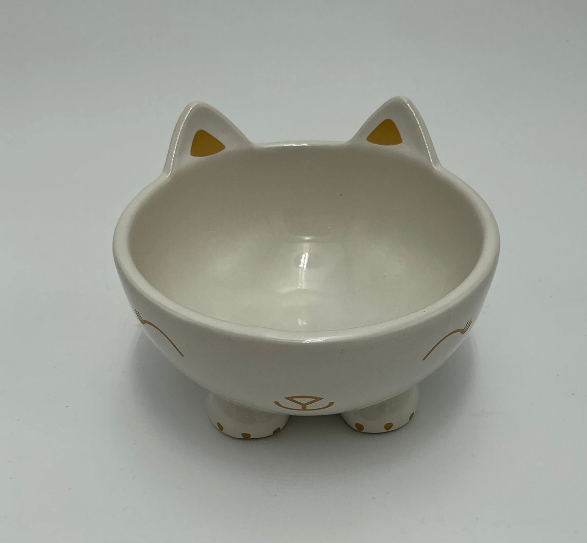 Elevated Cat Bowl with Paws and Ears Design- White Indiana Pet Supply