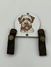 Wooden Dog Breed Wall Hanger with Leather Snap Straps