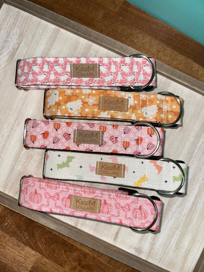 Pink Flowery Ghosts Dog Collar, Pet Accessory