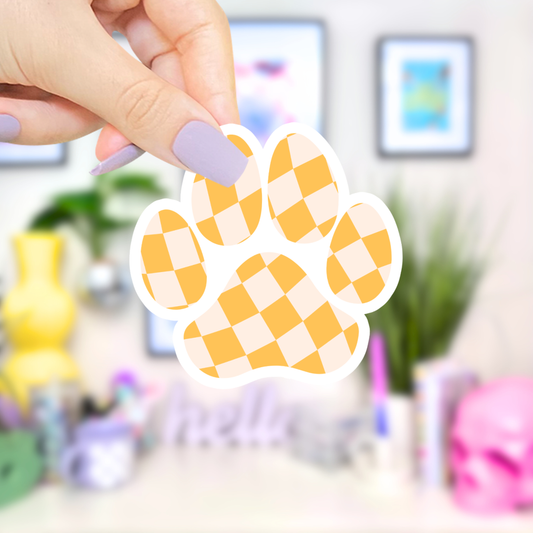 Paw Print Yellow Checker Waterproof Vinyl Sticker