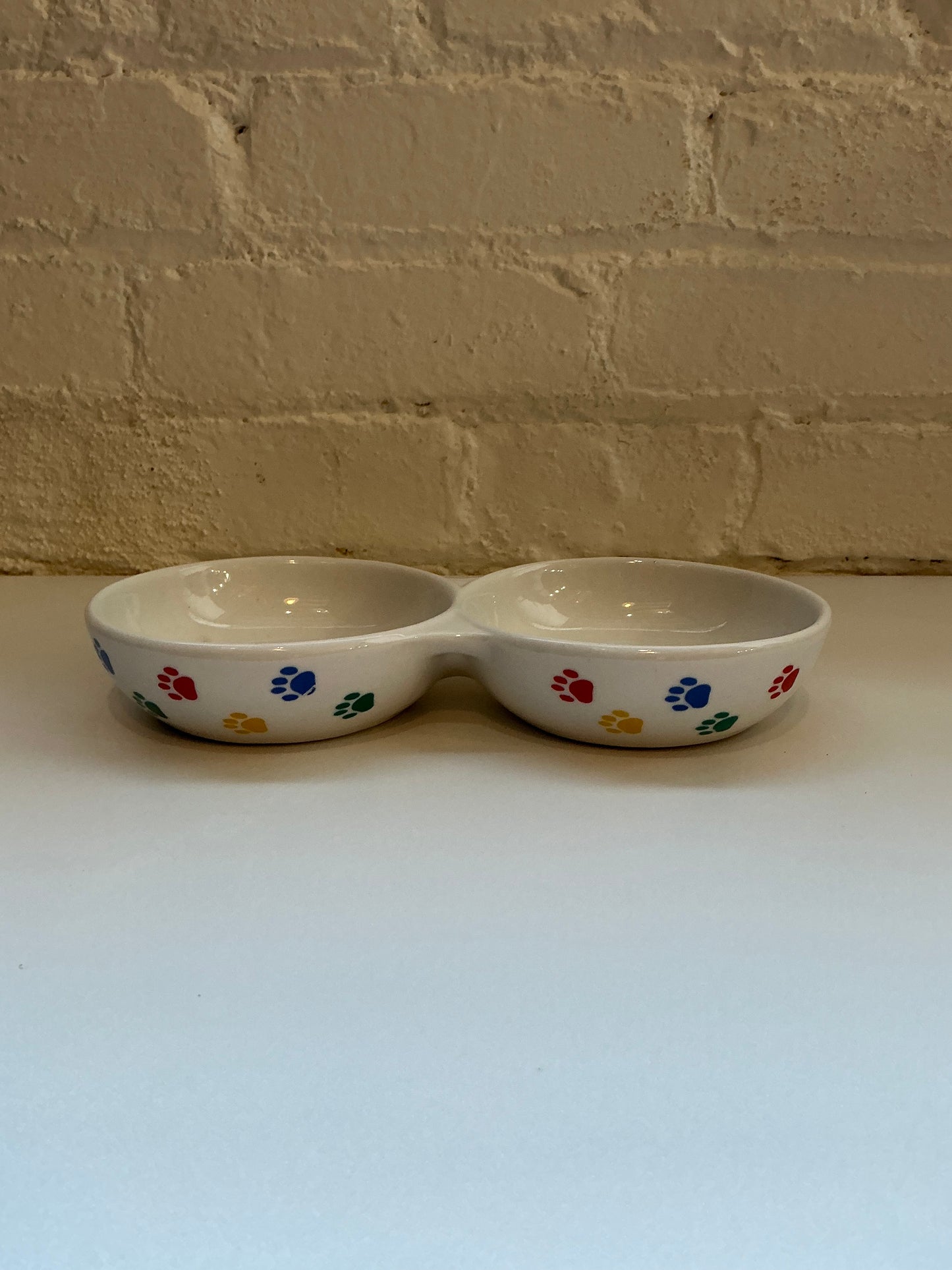 Spot Brand Multi-Colored Paw Print Ceramic Double Pet Bowl