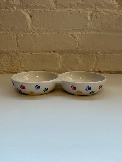 Spot Brand Multi-Colored Paw Print Ceramic Double Pet Bowl
