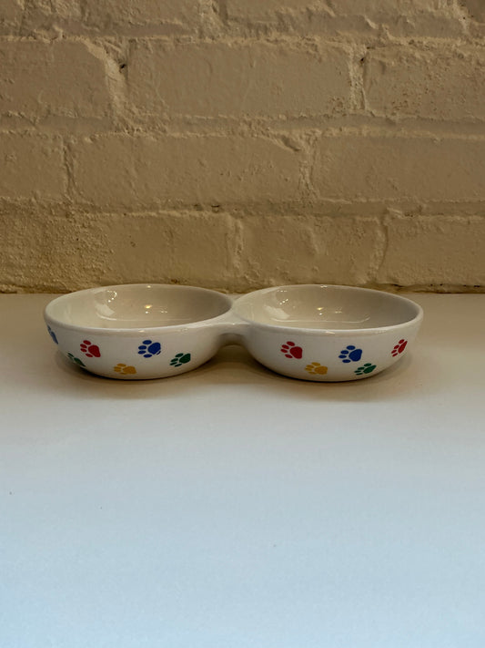 Spot Brand Multi-Colored Paw Print Ceramic Double Pet Bowl