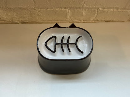 Y YHY Ceramic Slow Feeder Elevated Cat bowl Fish Bone