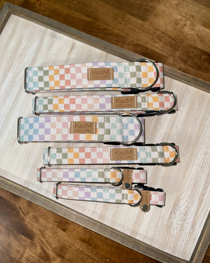 Pastel Rainbow Checkered Dog Collar